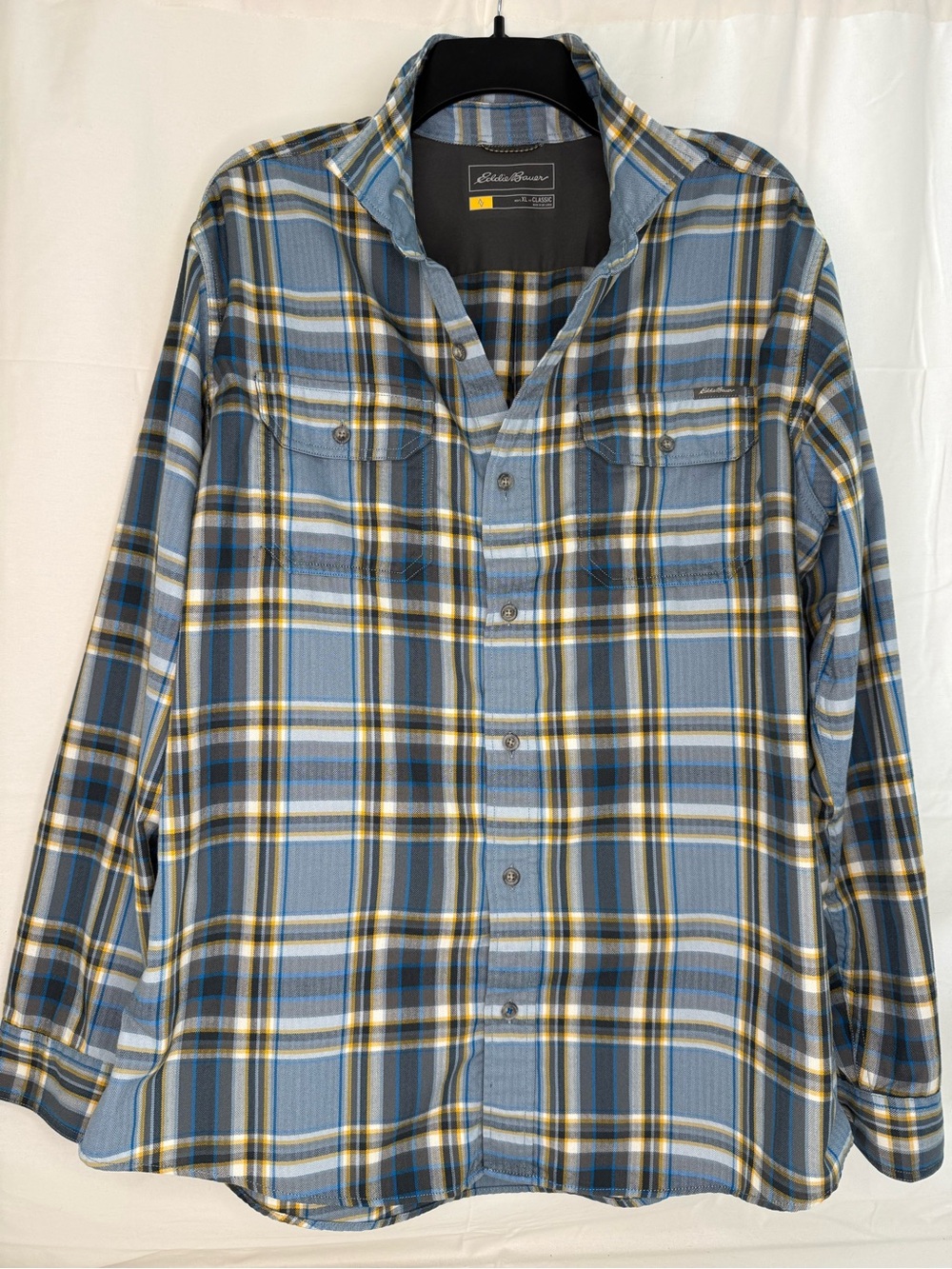 Eddie Bauer Blue, Yellow & Gray Plaid Button-Up Shirt